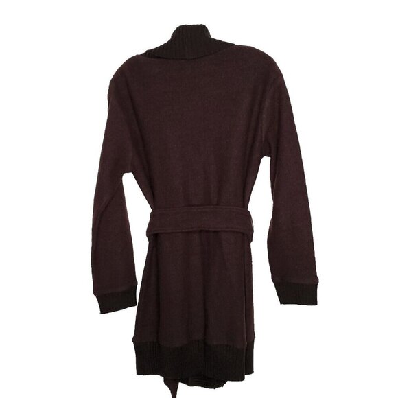 David Brooks Cardigan Sweater Coat M Chocolate Brown Wool Ribbed Shawl Collar - Picture 4 of 6